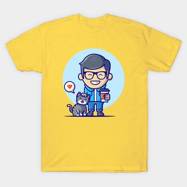 Cute Male With Cat And Coffee T-Shirt by Catalyst Labs